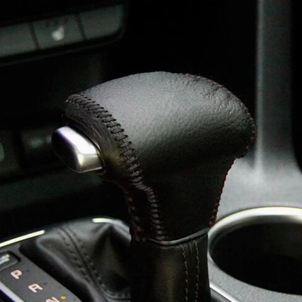 Hand-stitched Car Gear Shift Knob Covers Black Genuine Leather for Kia Rio 4 K2 Sportage Optima K5 KX5 Niro 2017 2018 Automatic