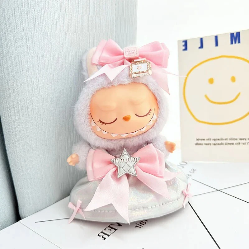 15-17cm Labubu Fashion Cute Reflective Strip Dress Doll Clothing Set z akcesoriami do włosów