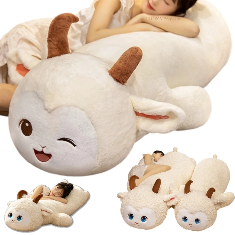 110cm Creative Gaint Long Strip Lying Sheep Plush Doll Pillow Cushion Adorable Teddy Cashmere Goat Stuffed Animal Home Decor