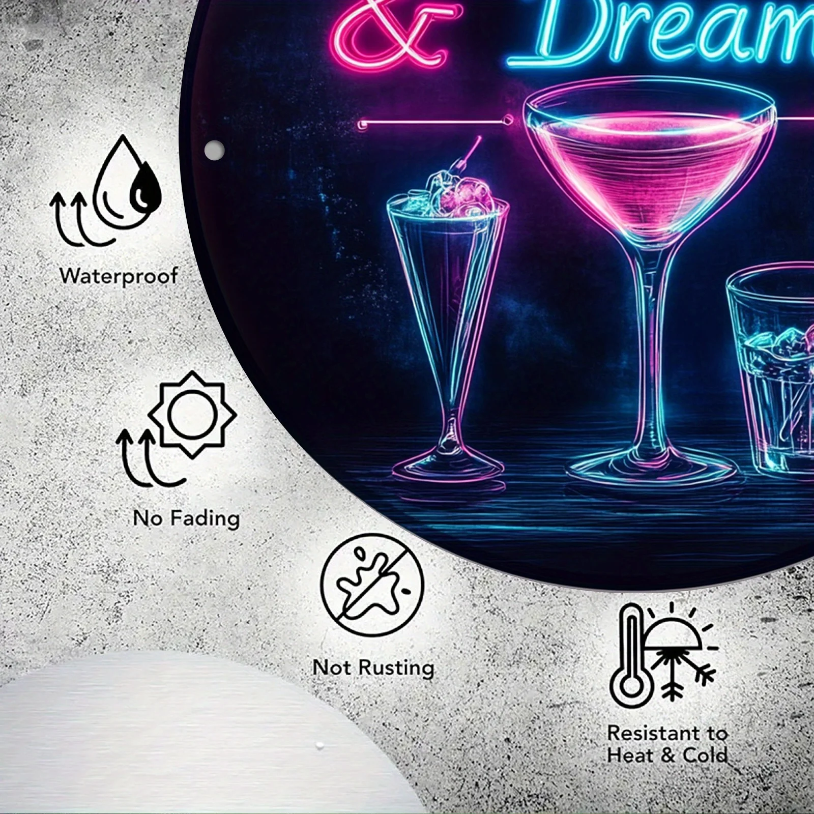 2D Retro Neon Cocktail Dream Wall Art-High-Definition Print,Easy to Hang Plastic Sign, Suitable for Home,Café,Outdoor Decoration view 2