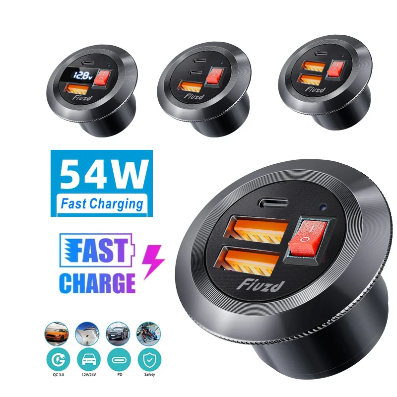 12v car charger socket Car Charger with LED Voltmeter Dual USB Ports Power Adapter DIY KIT for 12V/24V Motorcycle Boat Truck