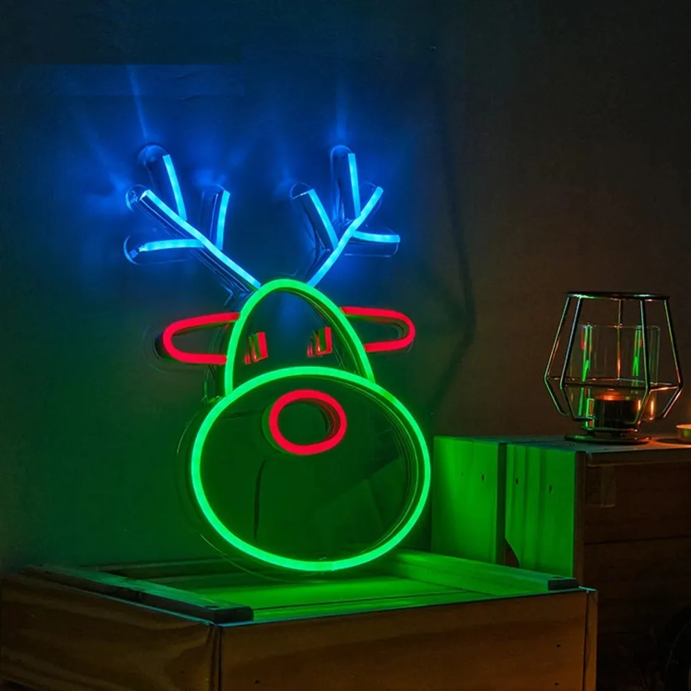 Avant-garde Neon Christmas Reindeer Neon Neon with Acrylic Plate Deer Neon Decoration Christmas Decoration Christmas Gift