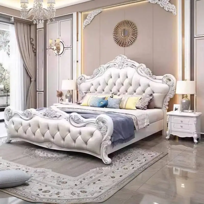 طاولة بجانب السرير، سرير مزدوج، ديكور غرف النوم، ألواح أمامية فاخرة، إطارات علوية للسرير المزدوج، أثاث منزلي من Queen Camas De Dormitorio #3