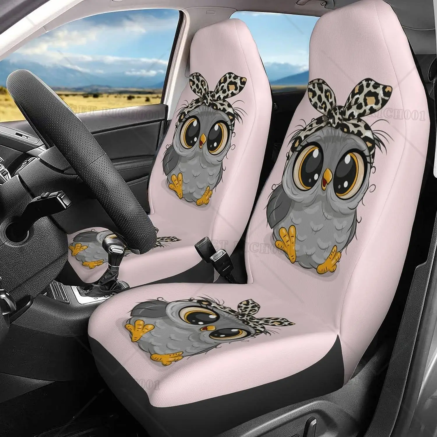 

Car Seat Covers Set 2Pcs Cute Cartoon Owl Universal Front Car Seats Protector Suitable Fits Most Car Auto SUV Sedan Truck