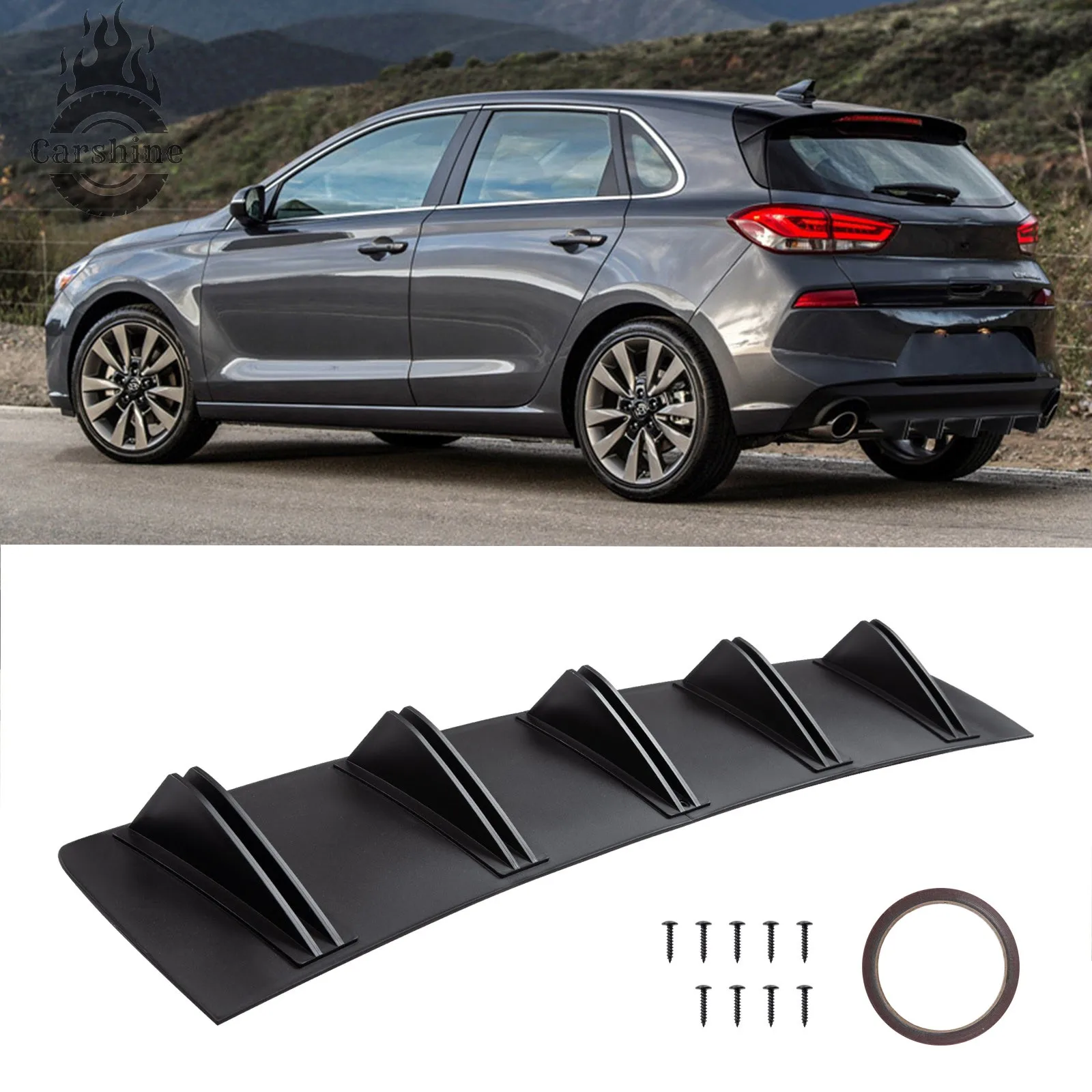 

Rear Bumper Diffuser Shark Fin Spoiler Lip Matte Black For Hyundai Elantra GT