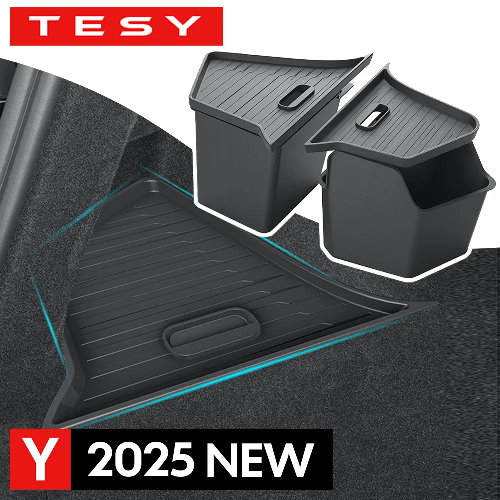 

Trunk Organizer for Tesla New Model Y Juniper Launch Refresh 2025 Rear Trunk Storage Bins Side Box Organiser TPE Accessories