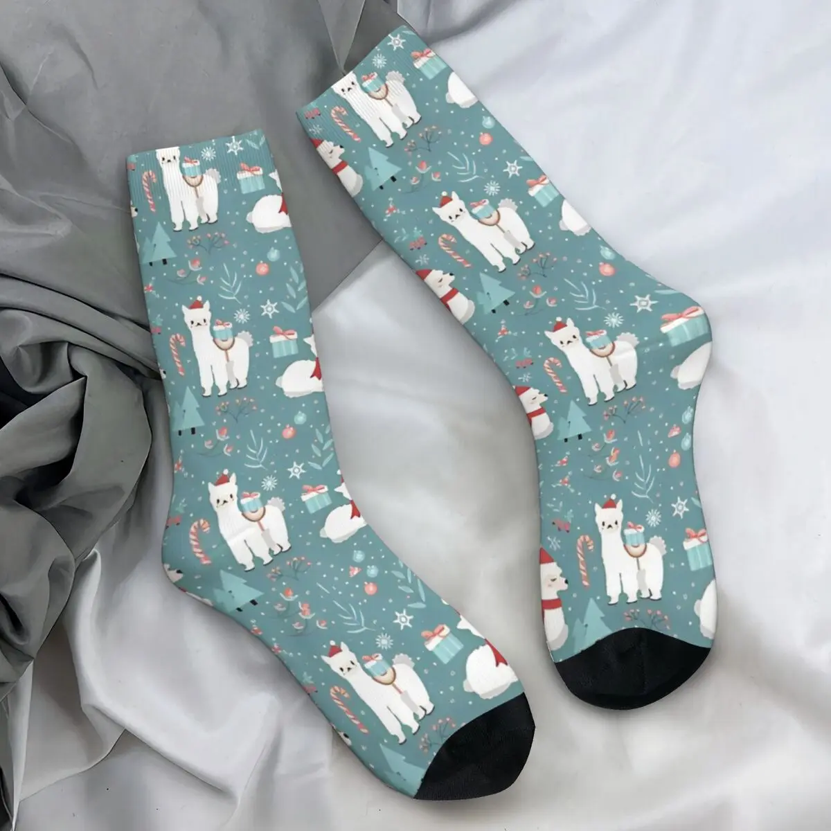 Adorable Llama Alpaca Xmas Stockings Unisex Men Socks Medium Soft Gothic Socks Autumn Outdoor Anti Skid Printed Socks Gift Idea