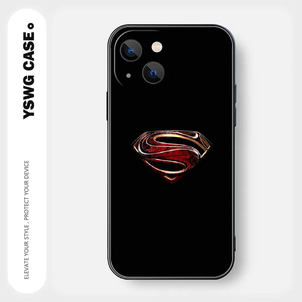 Superman S Logo Phone Case For iPhone 15 14 13 12 11 8 Pro Max X XR XS Plus Mini Cover Black