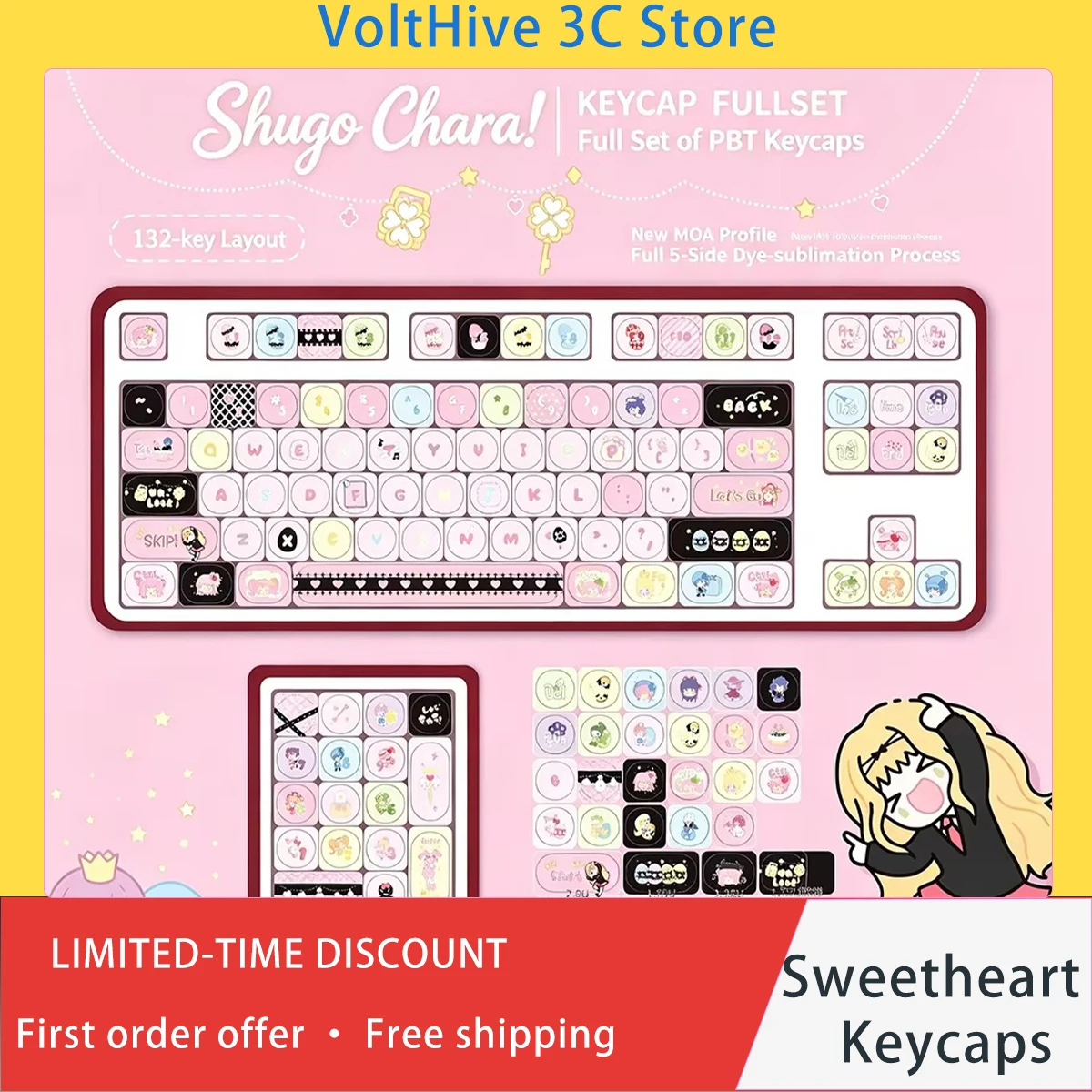 MOA Profile Guardian Sweetheart Keycaps PBT Sublimation Anime Cartoon Cute Magic for 61 68 75 87 980 Mechanical Keyboard Gift