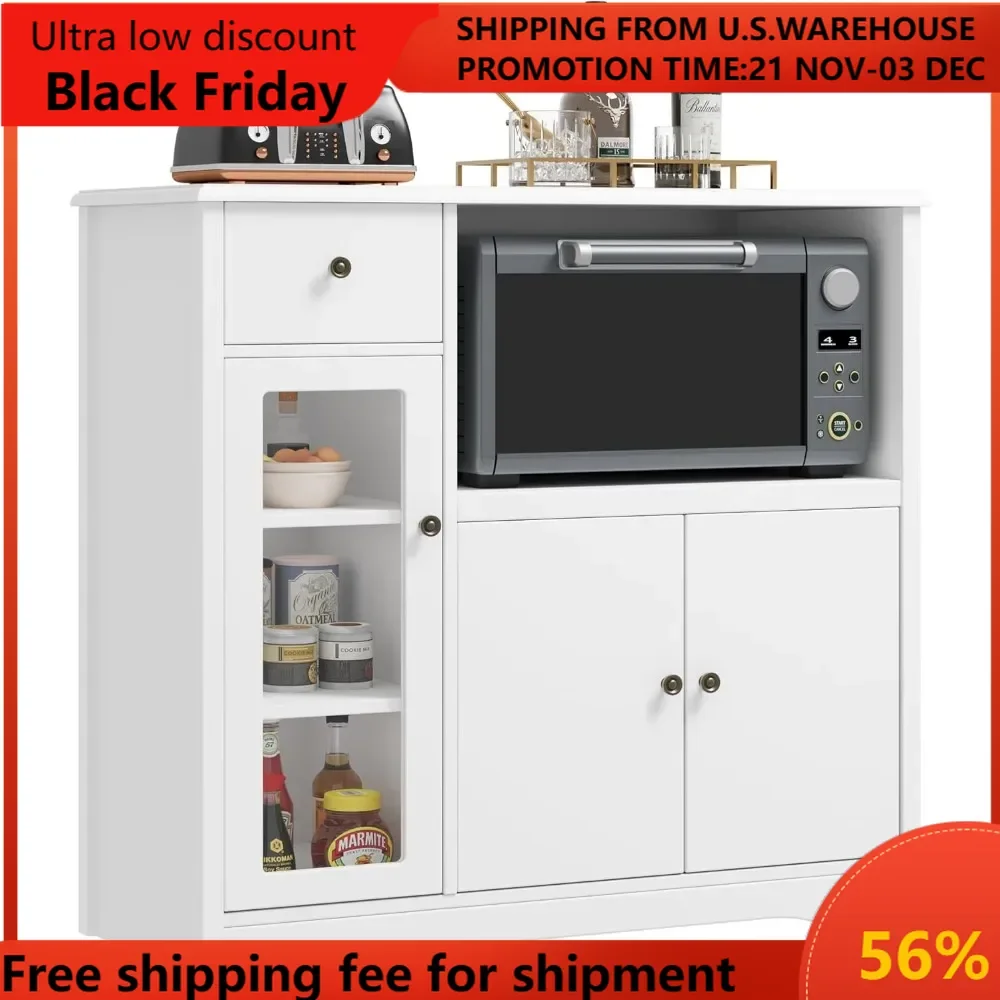 

Storage Cabinet with 3 Doors and 1 Drawer, Buffet Cabinet Sideboard with Adjustable Shelves, Microwave Stand Cabinet for Kitchen