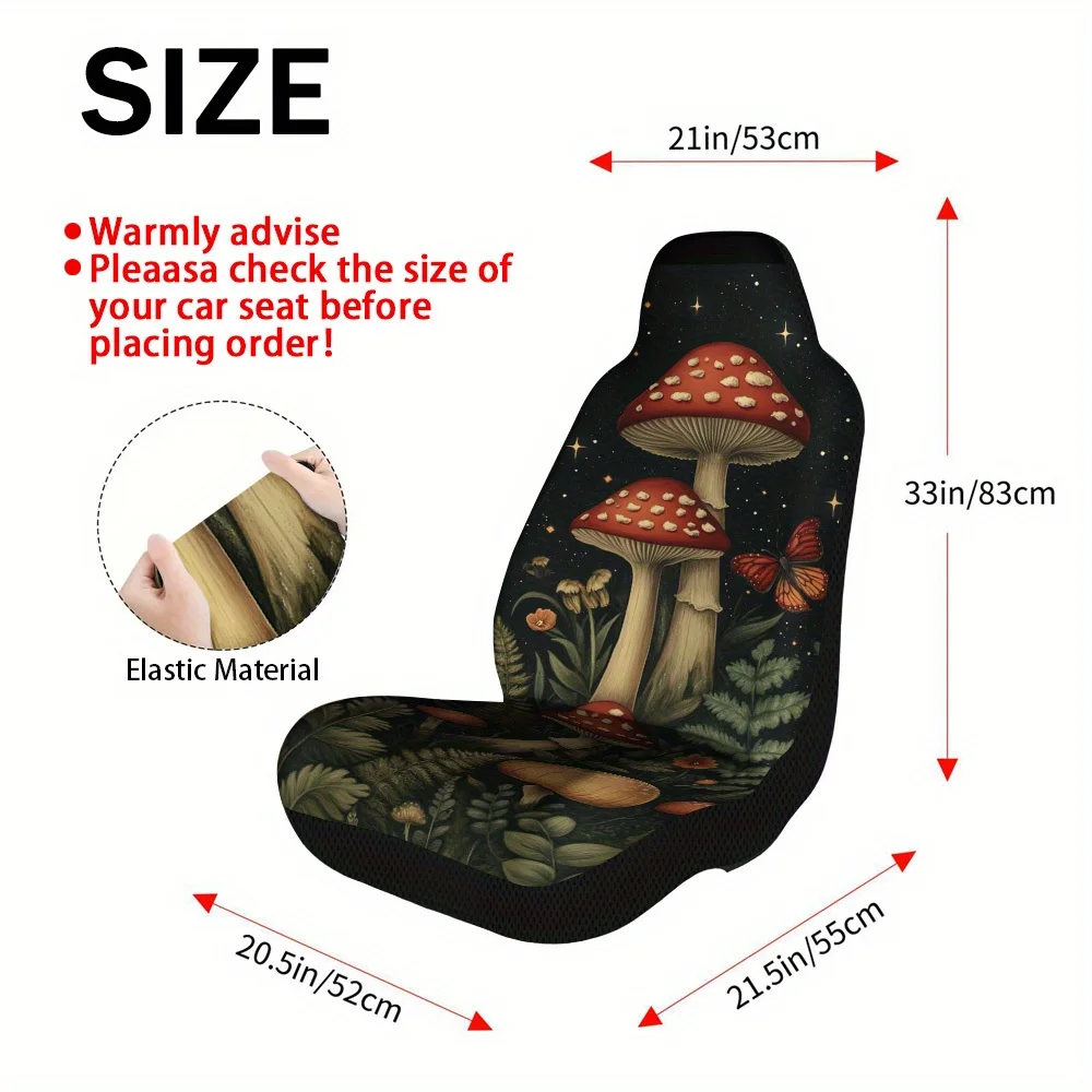 2pcs Horror Fantasy Starry Forest Mushroom Print Car Seat Covers – Universal Fit For Most Cars, Trucks, Vans, And SUVs | Durable