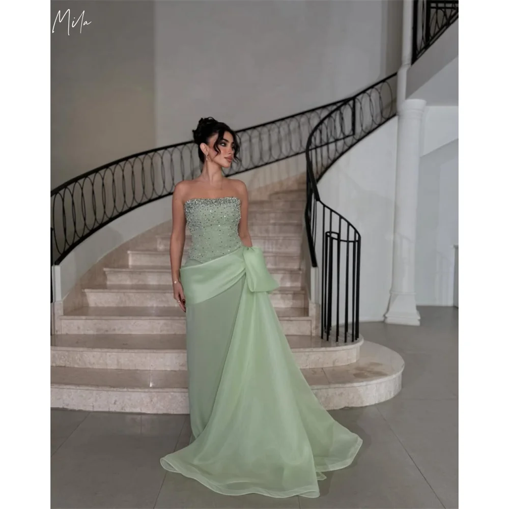 

Mila Green Блестящие блестки Пром платья Индивидуальные вечерние женские платья без рукавов без бретелек длиной до пола, платья de fiesta 2025