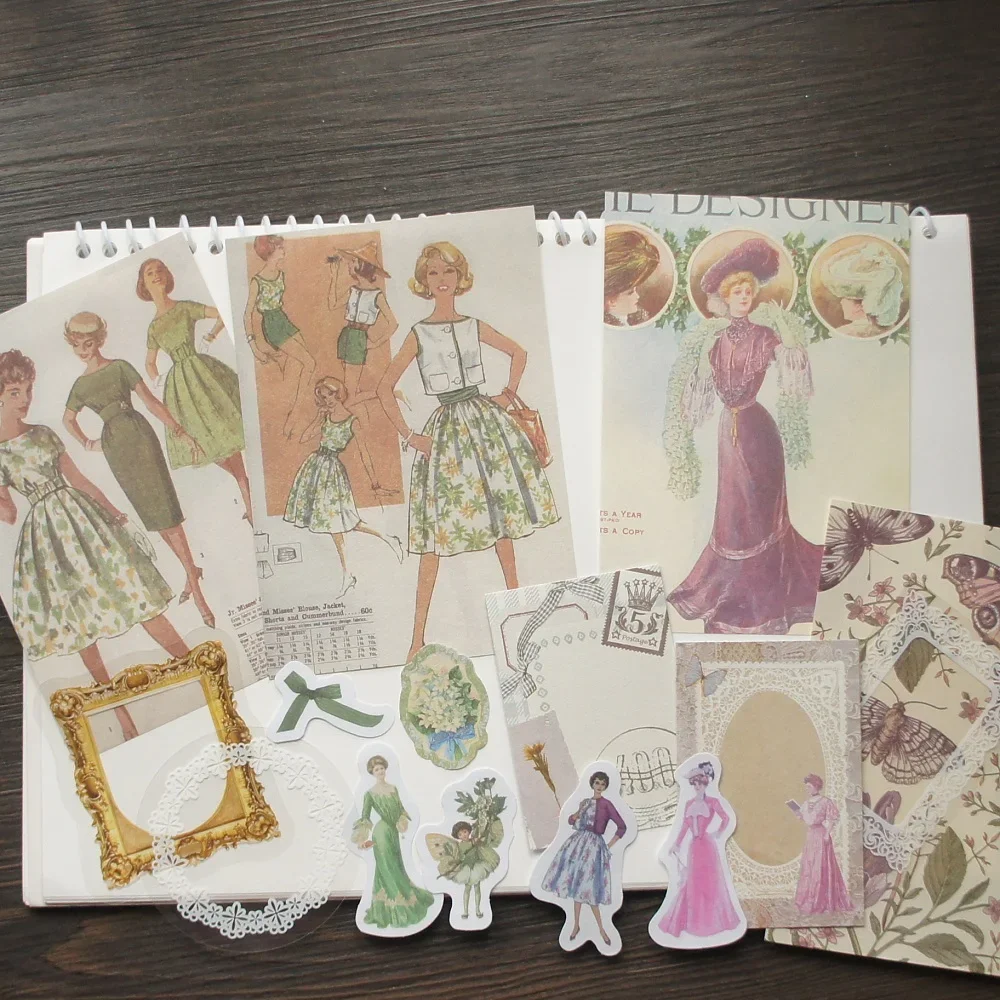 

30pcs Fashion Lady Wear Designer Dress Stickers Paper Set Scrapbooking Background DIY Gift Label Decoration Tag