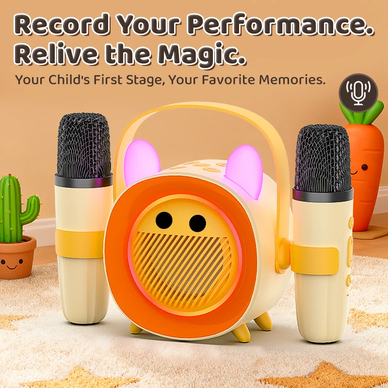 مكبر صوت عصري مزدوج Macara OK للأطفال محمول للغناء الخارجي K يدعم إدخال البطاقة وتسجيل الإضاءة الصوتية