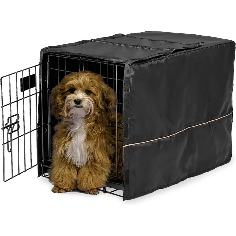 Polyester Dog Crate Cover for 22-inch Kennels, Black, Washable, Reduces Barking & Chewing