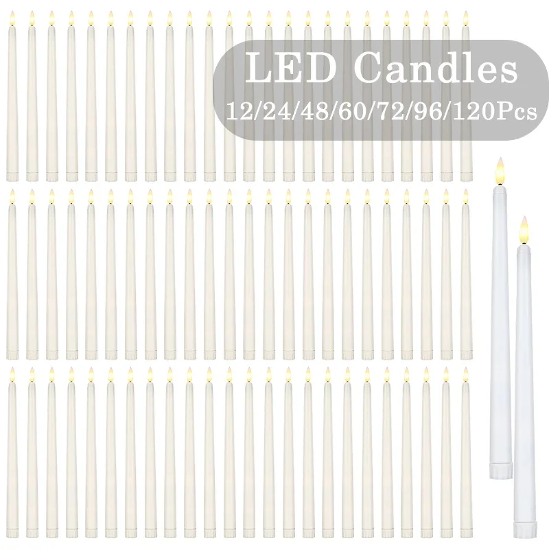 12-120Pcs LED Taper Candle with Flickering Flame Flameless Battery Operated Candles for Wedding Valentine Dinner Decoration