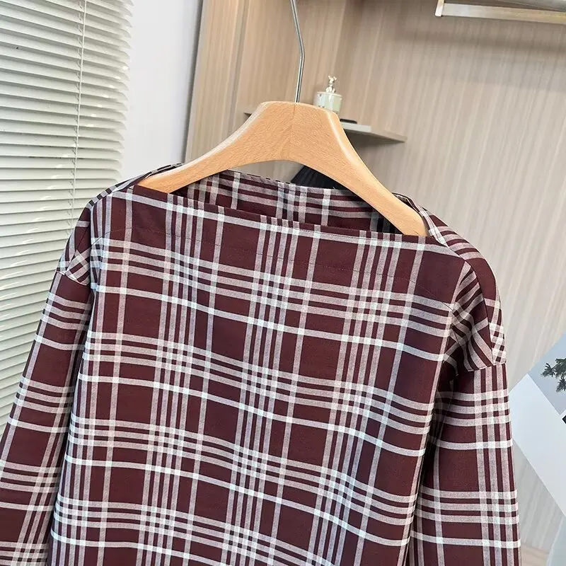 Maxdutti French Country Style Red Plaid Shirt Japanese Minimalist Loose Shirt Summer Checked Blouse Tops For Women