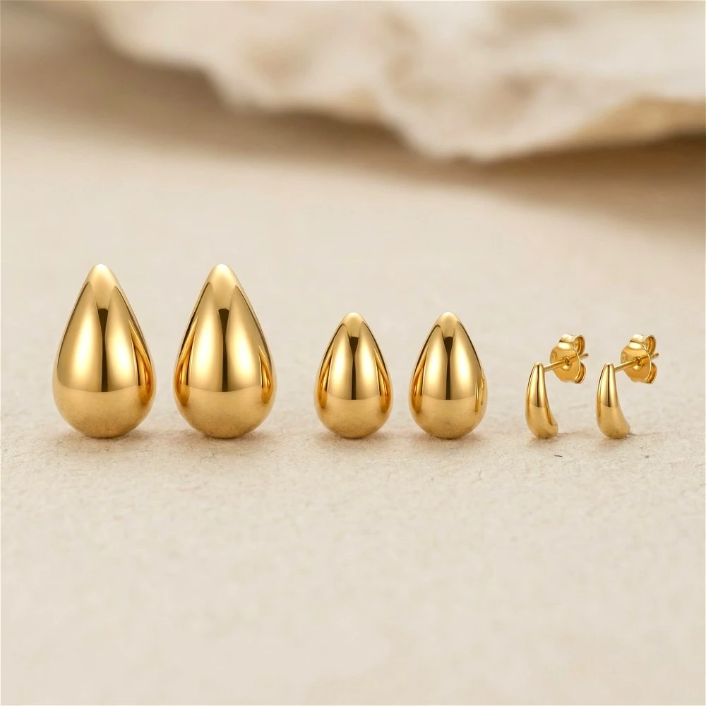10-31mm Edelstahl Vintage Klobige Wassertropfen Ohrringe Für Frauen Vergoldet Dicke Ohrring Aussage Hochzeit Schmuck Geschenke – Detail 2