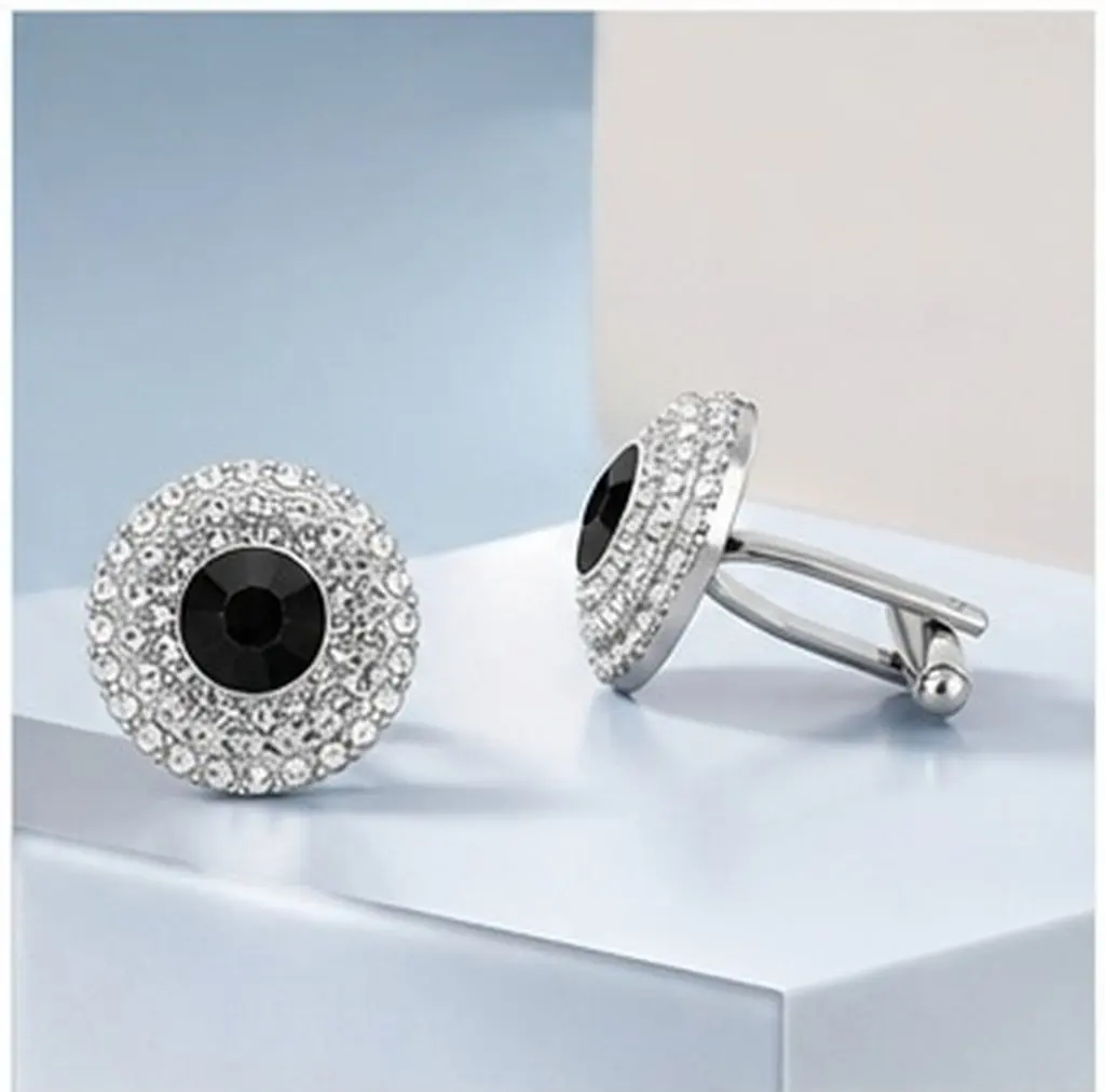 2Pcs Rhinestone Cufflinks Alloy Button Covers Clip-on Shirt Collar Sleeve Button Embellishments for Dress Shirts Wedding Formal