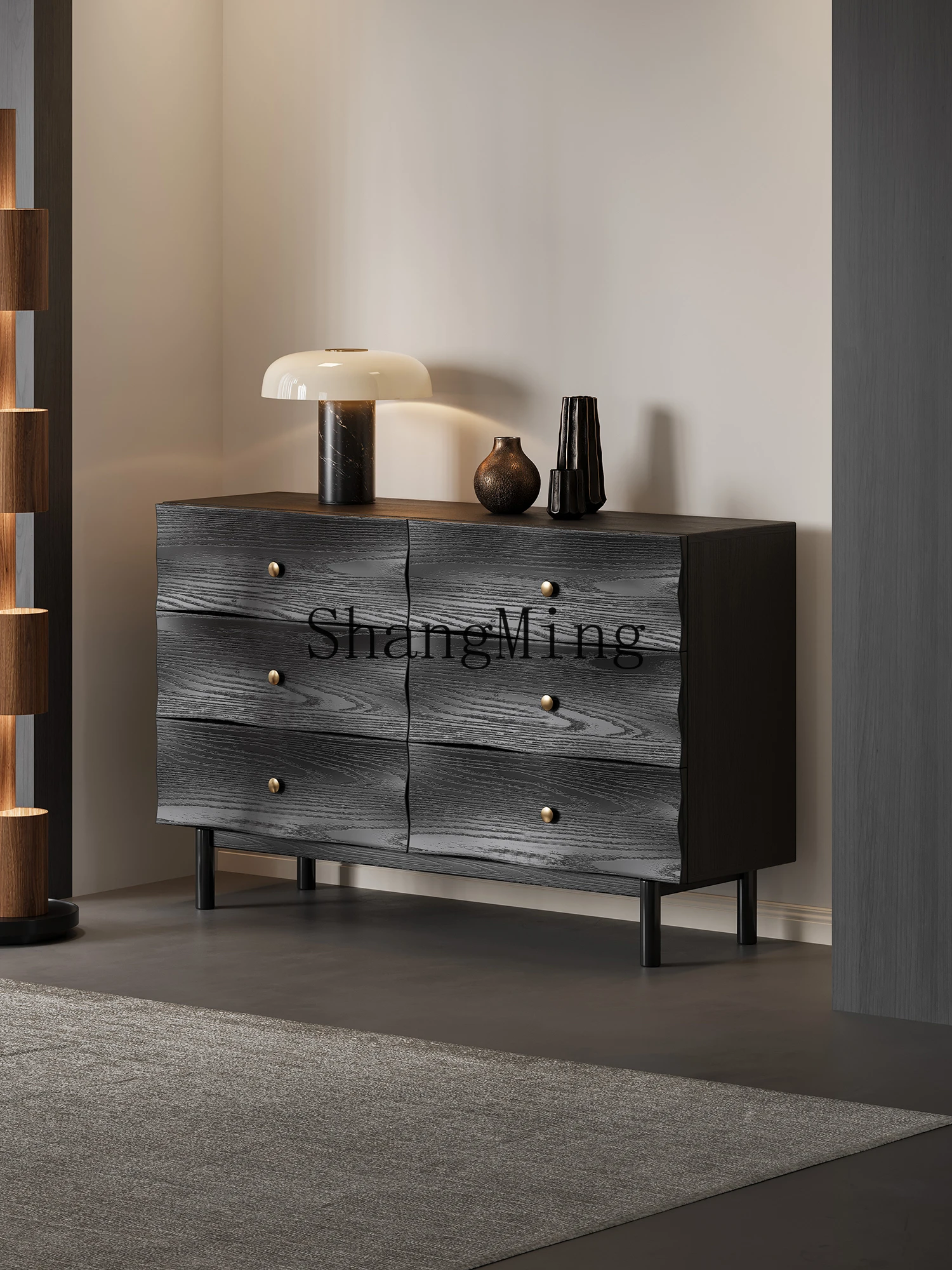

CL black curved six-chest cabinet, bedroom storage against the wall entrance, retro nine-chest cabinet