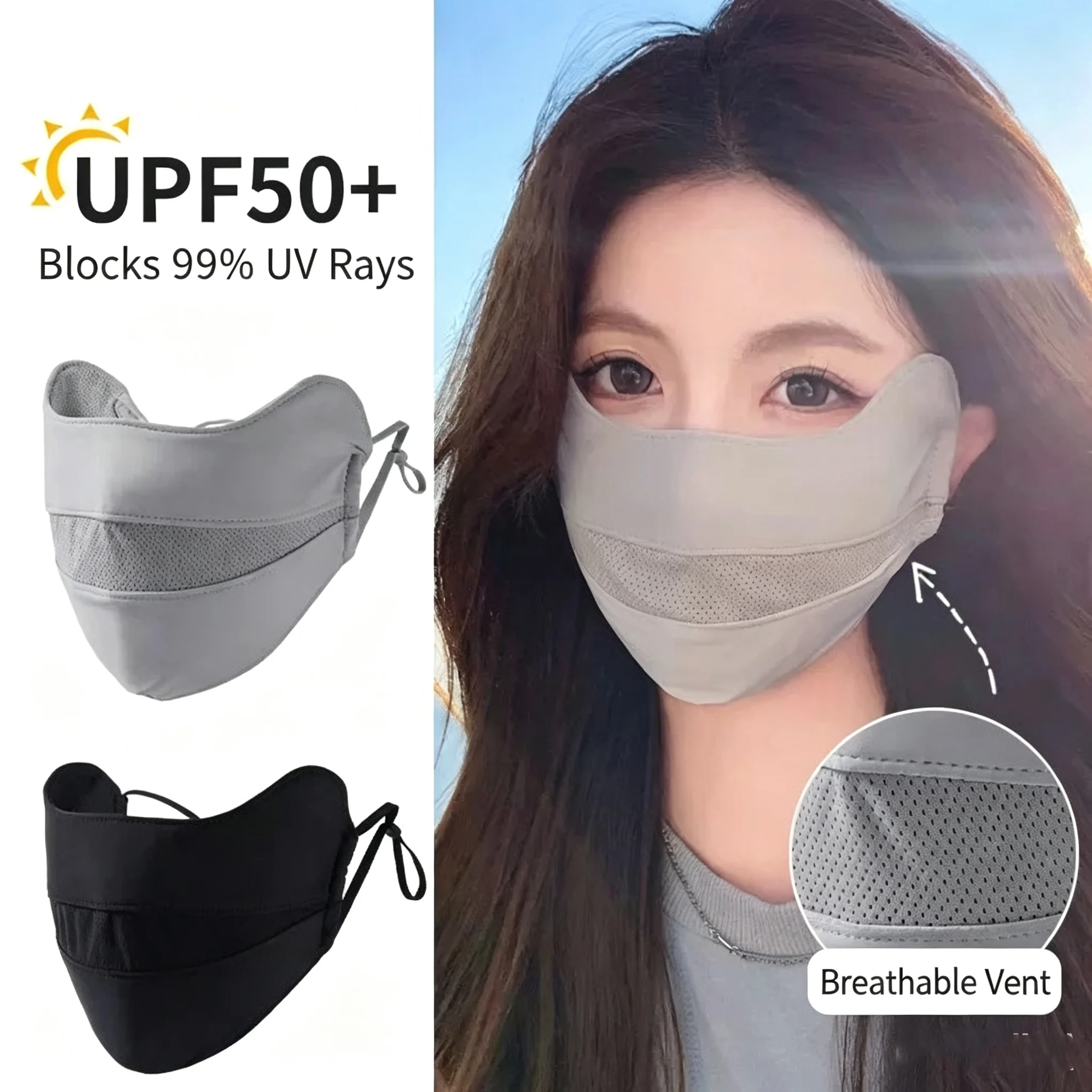 Summer Fashion UV Protection Face Mask for Women Breathable Ice Silk Thin Sunshade Mask Full Face Cooling Cover for Outdoor
