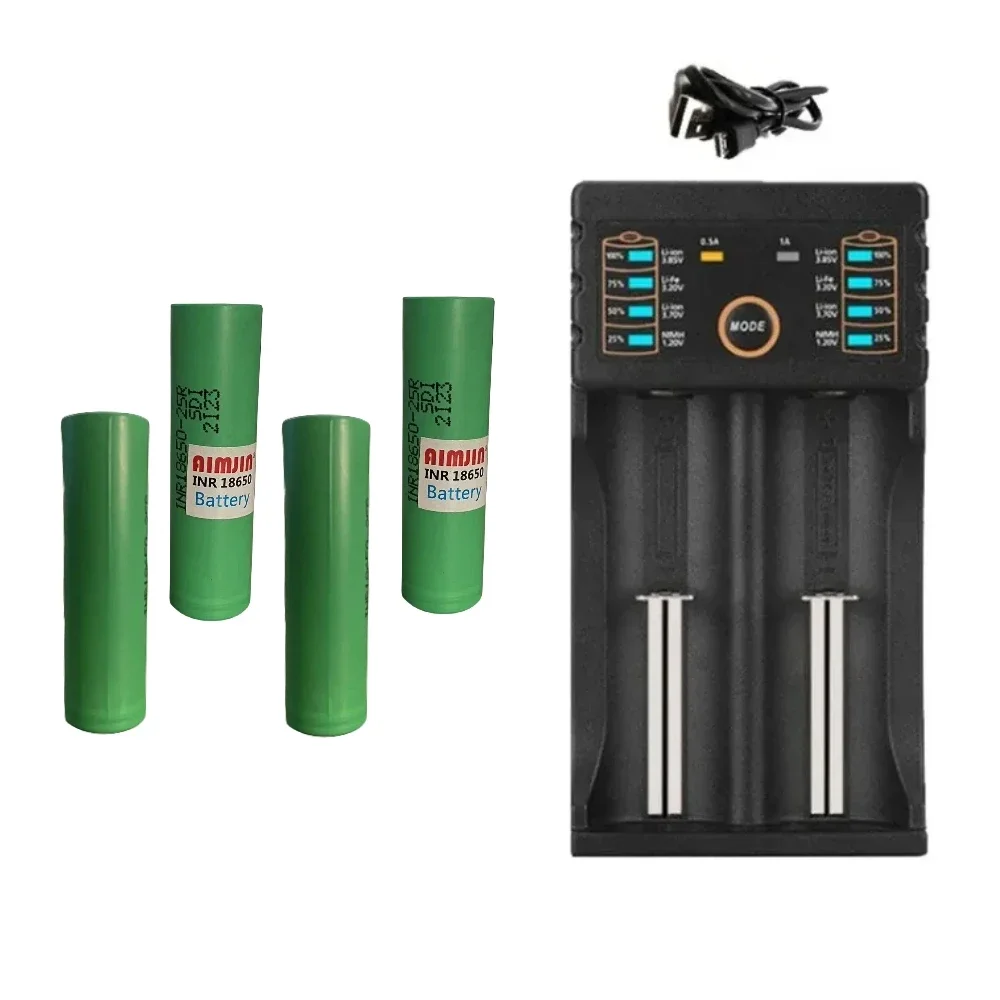 2500mAh 3.7V INR18650 25R Lithium Battery+ Charger For Screwdriver Flashlight Tool Battery