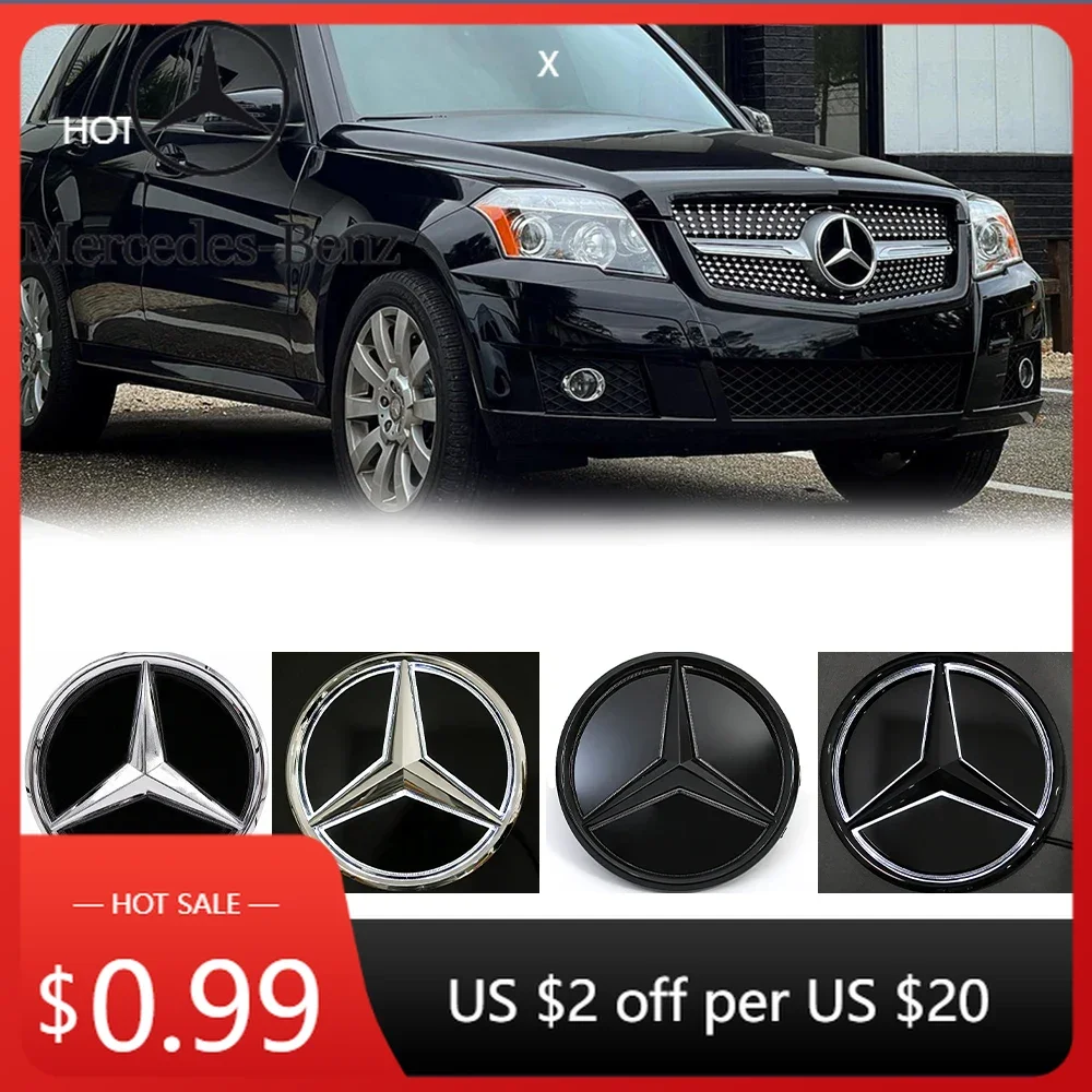 

Автомобильная наклейка серебристо-черного цвета OE светодиодная эмблема зеркала, передняя решетка с подсветкой логотипа, значок со звездой для Mercedes Benz W245 W204 X20