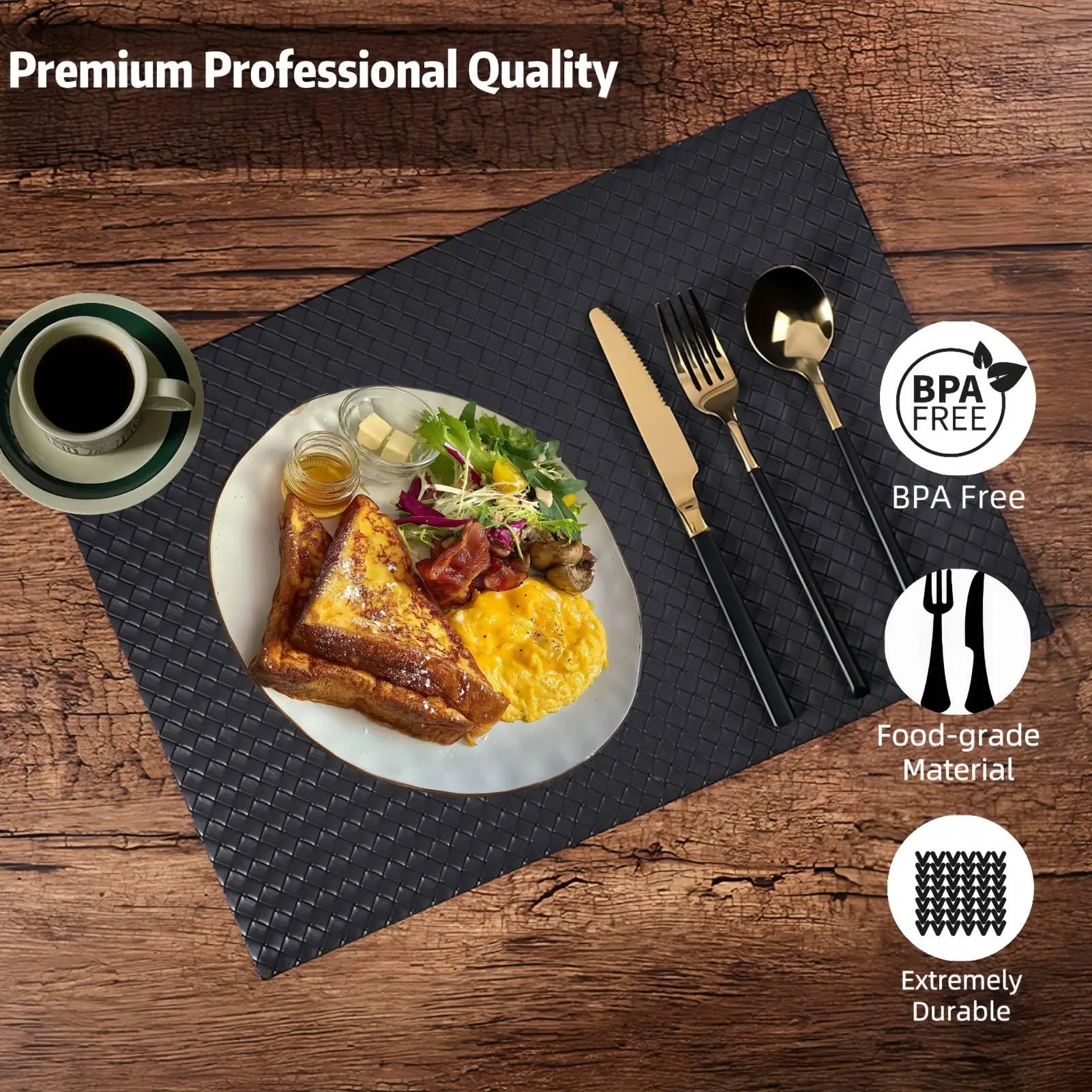 

13x18 Inch Woven Faux Leather Place Mats for Kitchen Dining Table Washable Wipeable Heat Resistant Placemats Waterproof for Home