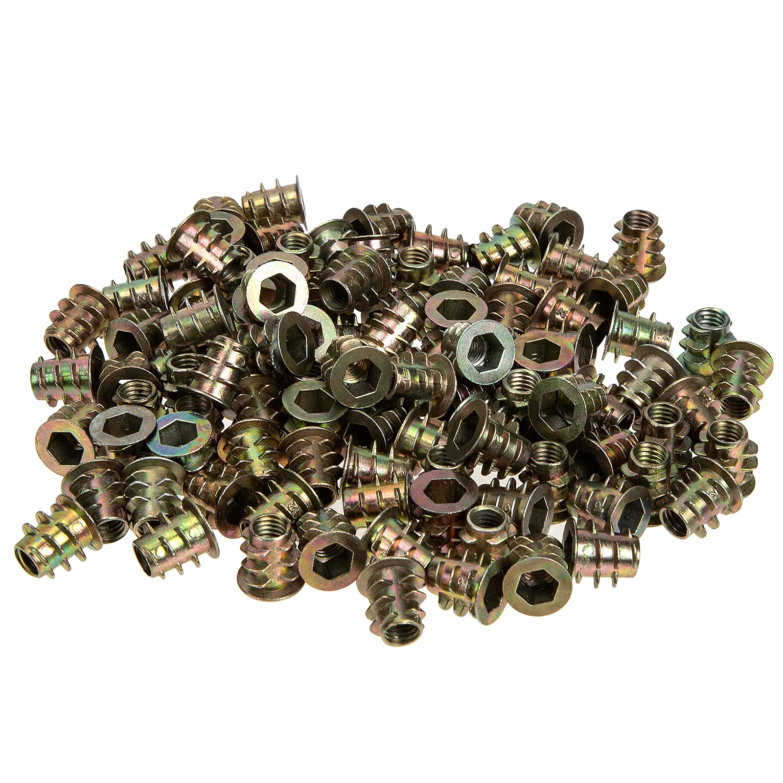 100 قطعة عرافة المقبس المسمار في الجوز للأثاث الخشبي سبائك الزنك الخيوط إدراج دائم الصدأ مقاومة السحابة موصل #4