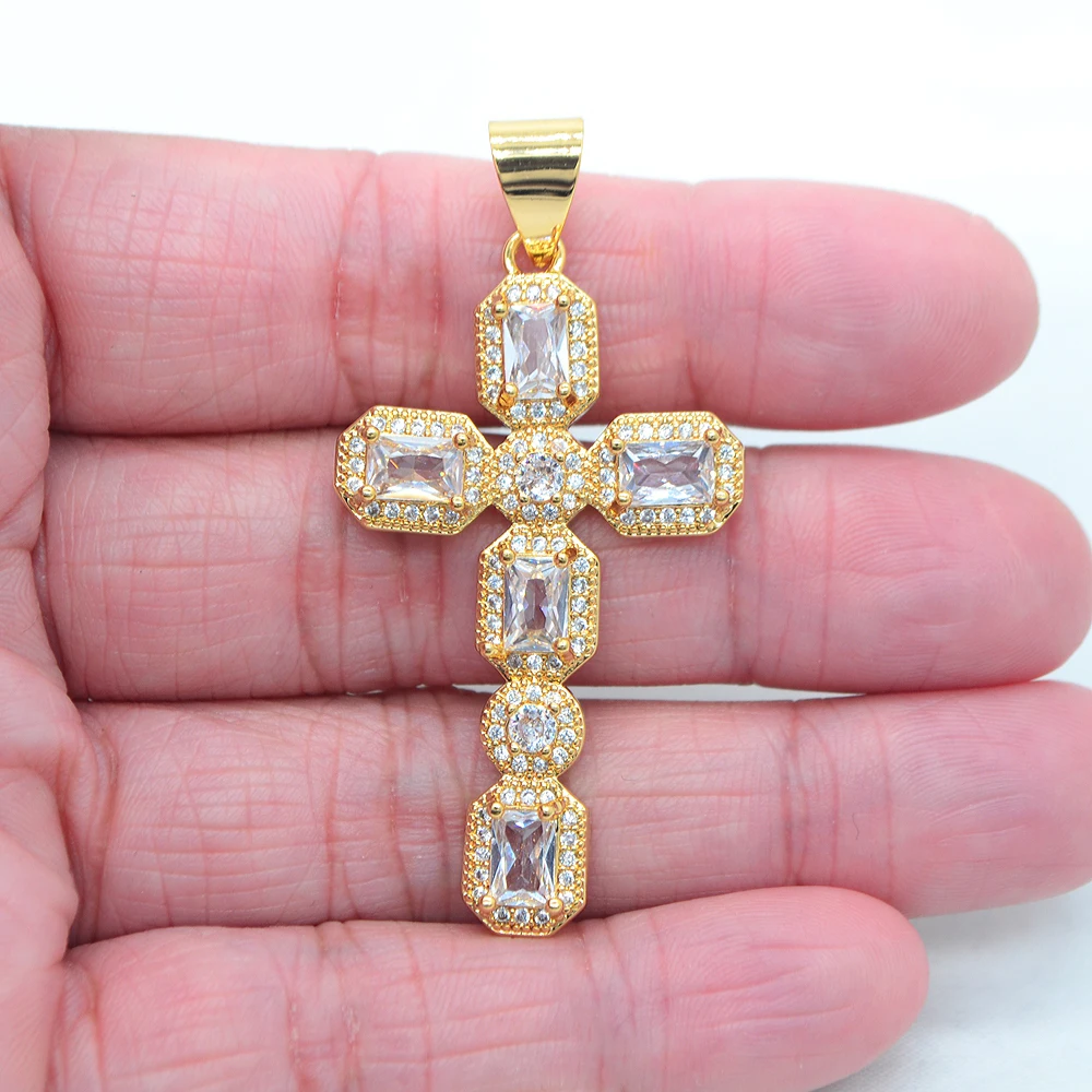 High Quality Black Cubic Zirconia Fashion Luxury Round Rectangle Cross Pendant Jewelry