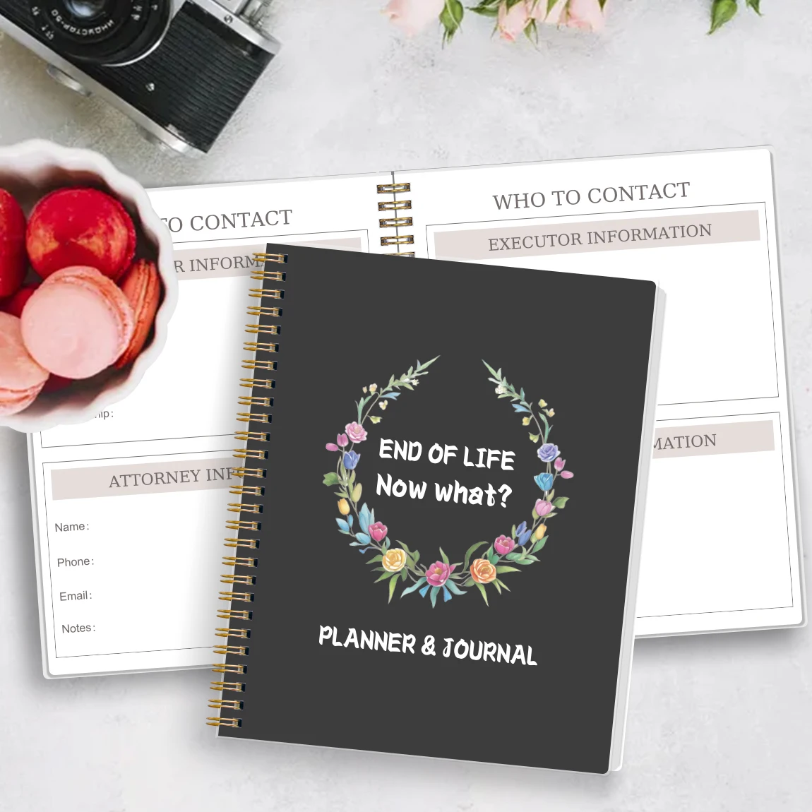 End of Life Planner Journal, Spiral Estate Organizer with Contact, Attorney, Notes and Final Wishes Pages