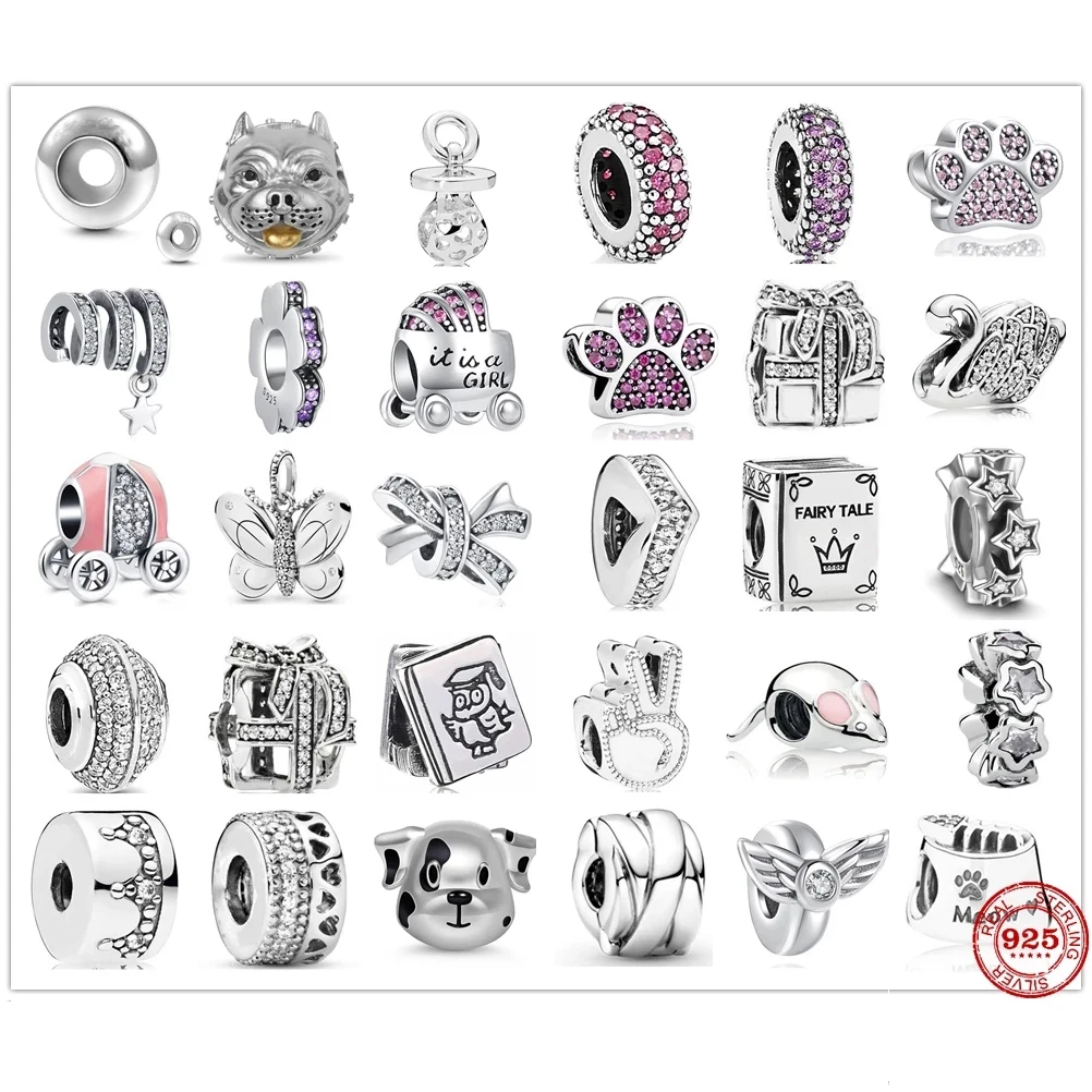 

Fit Original Pandora Charms Bracelet 925 Sterling Silver Dalmatian Puppy Rabbit Openwork Heart Bead DIY Jewelry Making Berloque