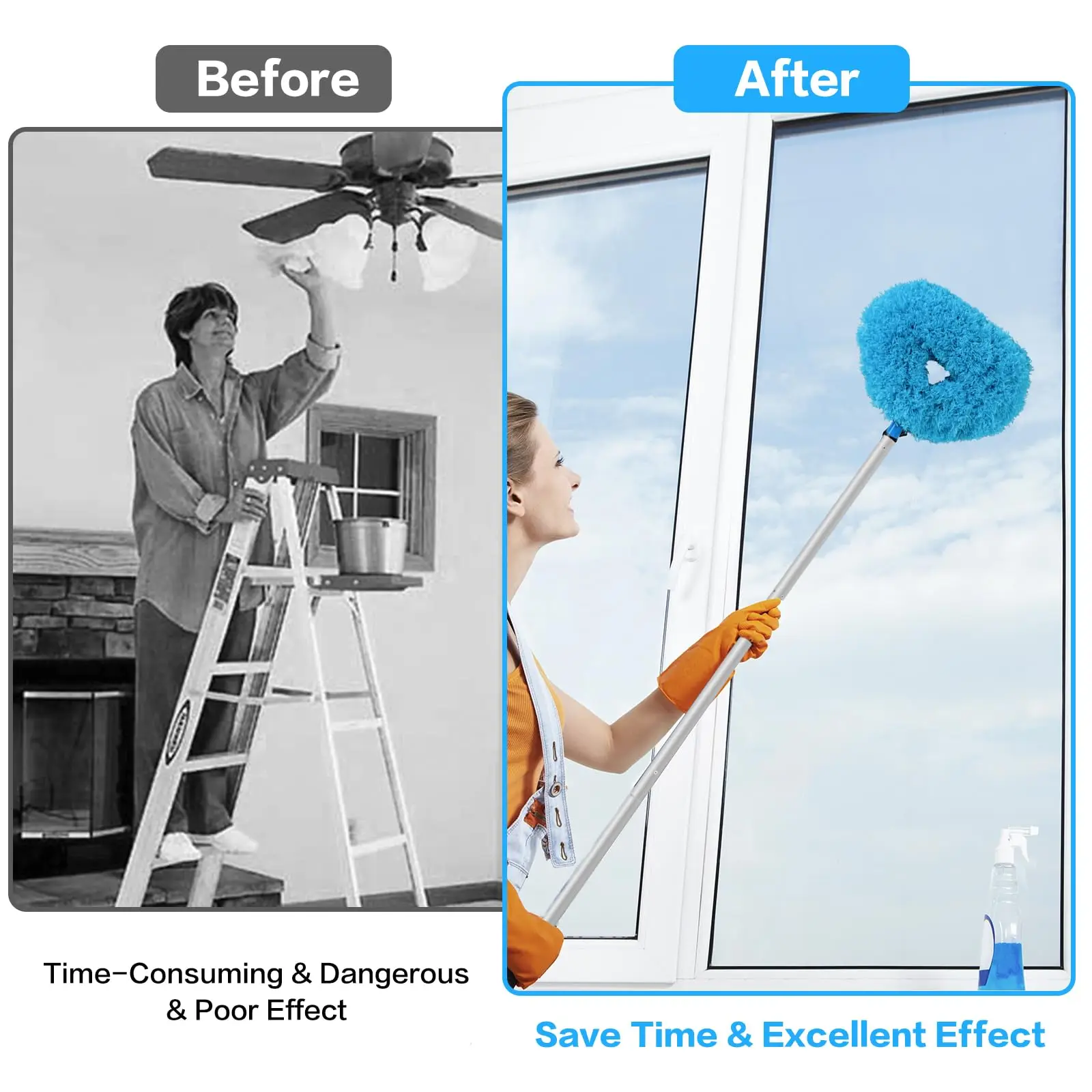 2PCS Long-Handled Microfiber Ceiling Fan Duster - Dust-Locking, Reusable, Effortless Cleaning Brush -Ideal For RVs & Home Use