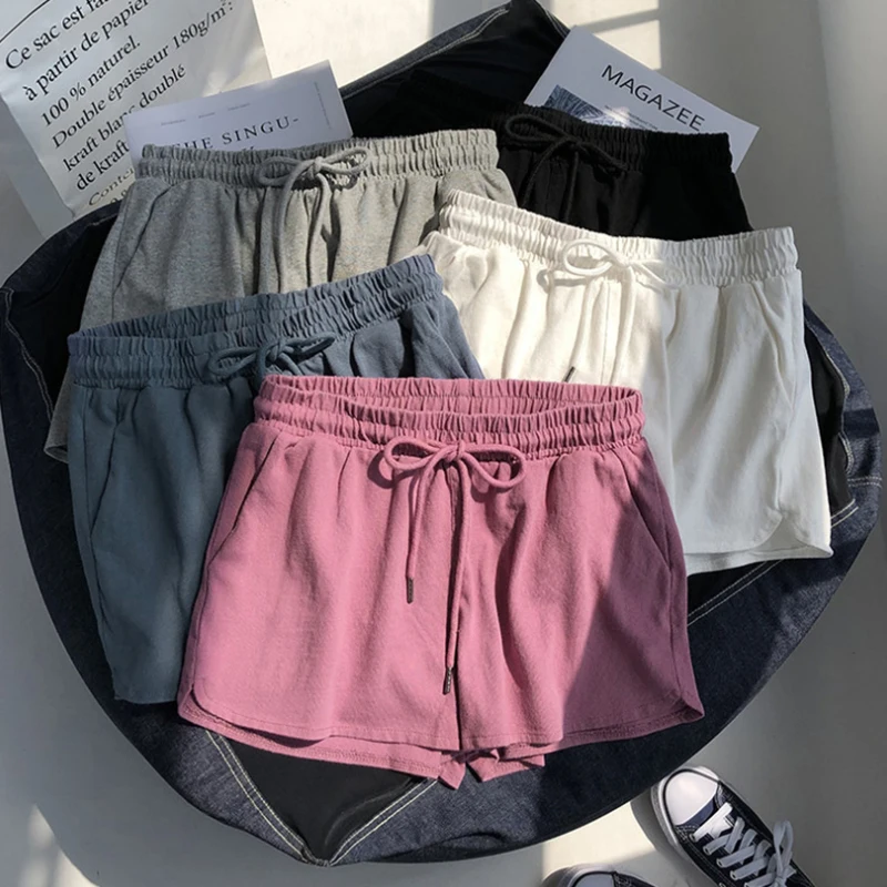 Best Seller Ladies' Comfortable Shorts High Waist Solid Color Loose Fit Bottoms with Pockets