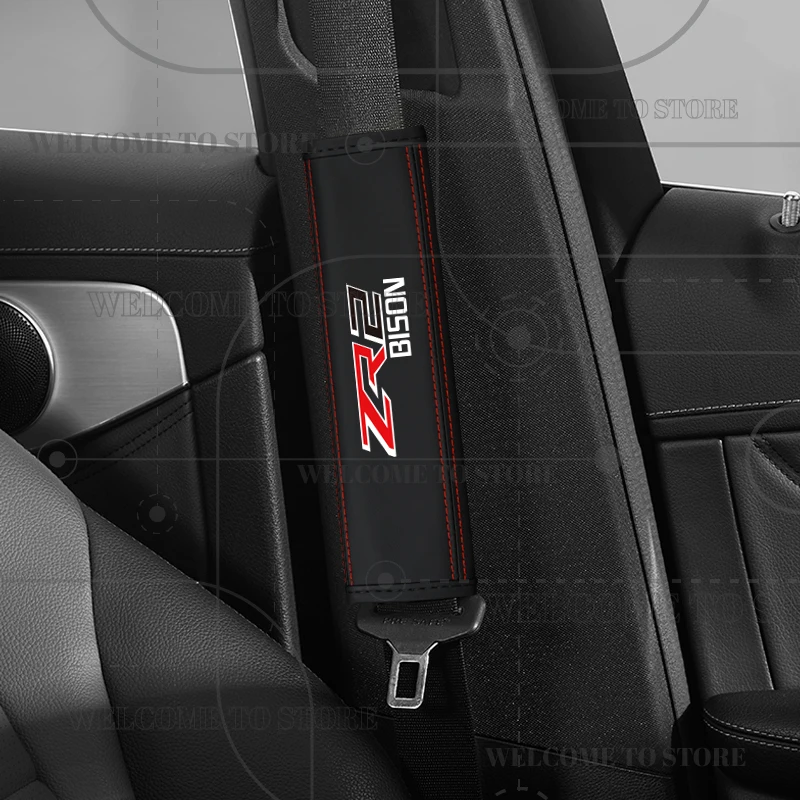 2Pcs For ZL1 Camaro Z28 Silverado ZR2 Bison Emblem Logo Super Hornet Captiva Malibu Leather Car Safety Belt Shoulder Cover Pads view 2