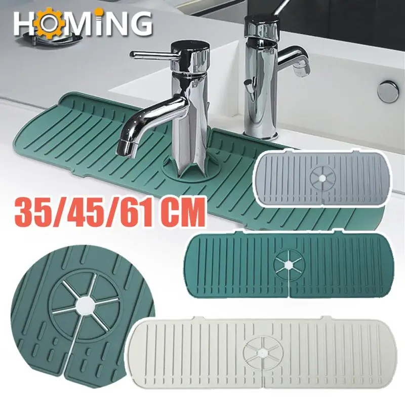 Kitchen Silicone Faucet Mat Water Ripples Faucet Water Catcher Mat Large Sink Splash Pad Foldable Countertop Protector Bathroom