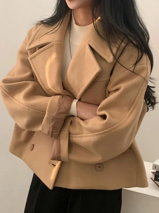 

Ретро Briti Sle ort шерстяное пальто двубортное пальто корейский свободный крой Thi зимняя верхняя одежда для женщин