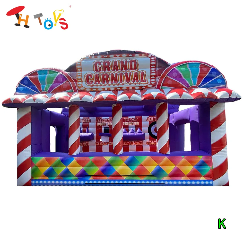 

Fast Shipping Candy Colorful 4 in 1 Inflatable Carnival Game Toys Booth with Free Blower Dart Board and Ball Toss Games