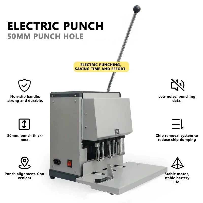 Financial Voucher Binding Machine 220V Electric 3-Hole Punch Electric Document Punch – Drill Bit Size 3–8mm