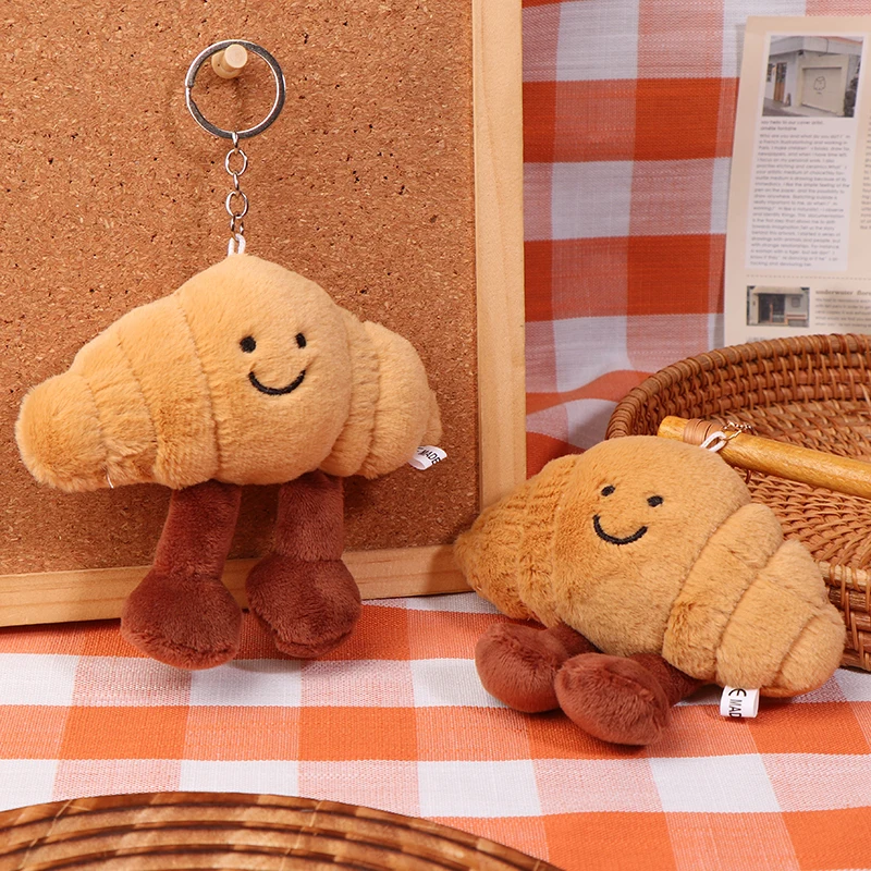 Croissant Plush Toy Keychain Cartoon Food Soft Stuffed Doll Pendant Car Key Ring Backpack Bag Decor Kid Gift