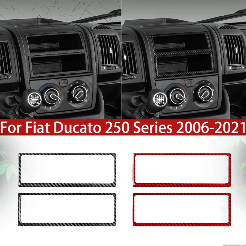 Center Storage Panel Frame Trim Sticker For Fiat Ducato 250 2006–2021 Real Carbon fiber Car Accessories Change Interior Style
