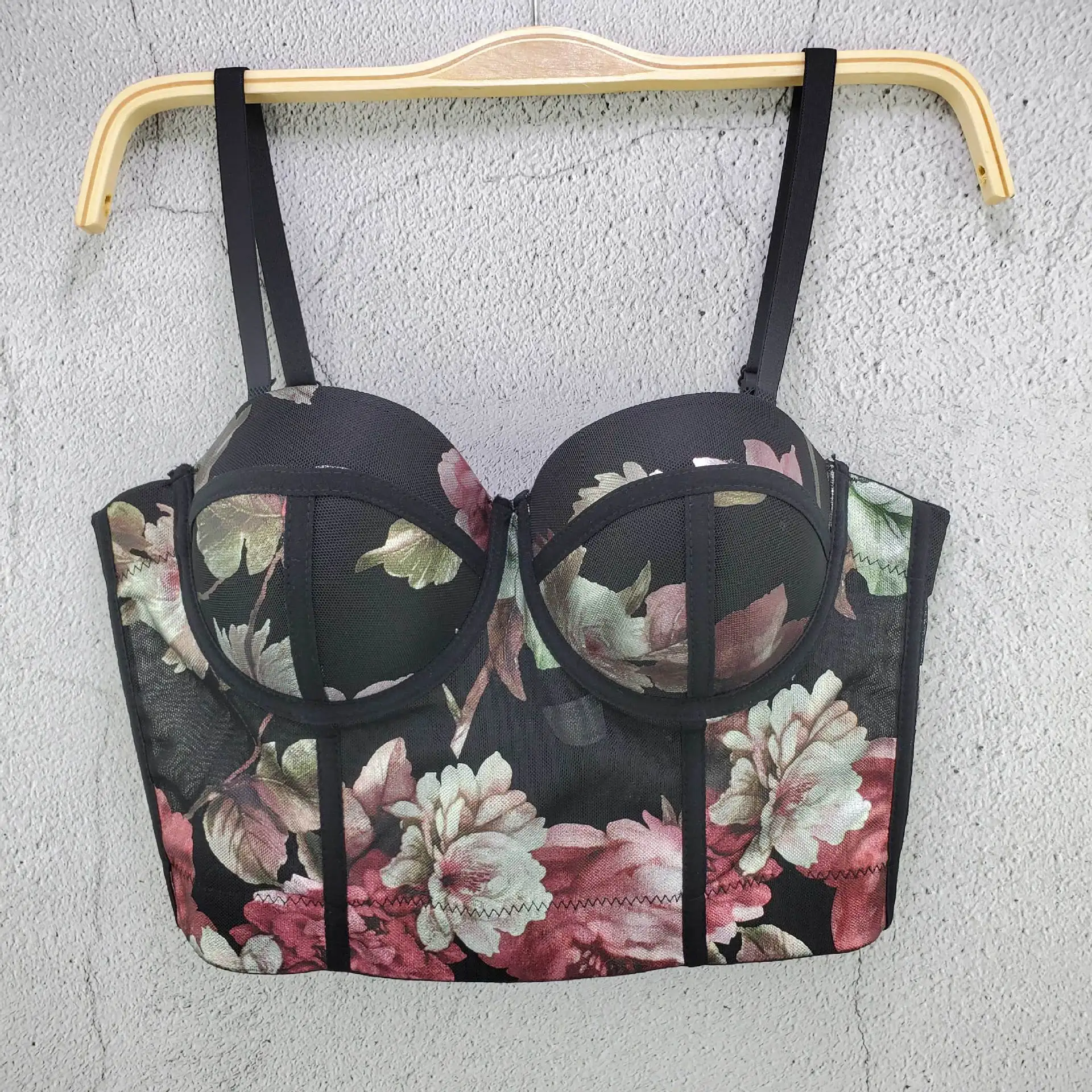 Spring Summer New Mesh Flower Small Suspender Vest Temperament Three-dimensional With Chest Pad Fish Bone Shaping Thin Top Women