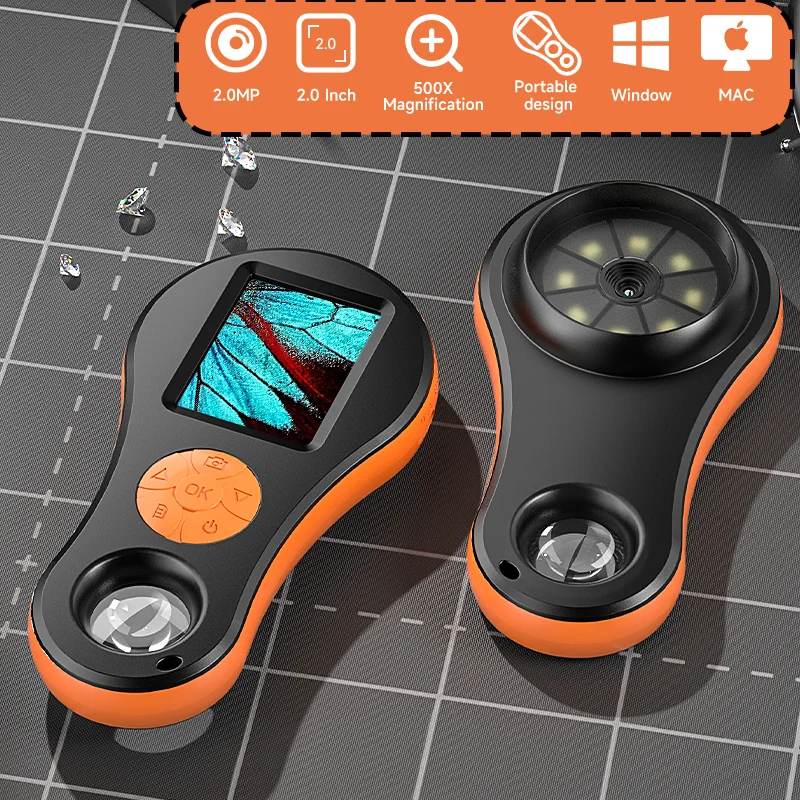 2in usb microscópio digital 1080p vídeo microscópio lupa 500x zoom mini câmera microscópio portátil para o natal