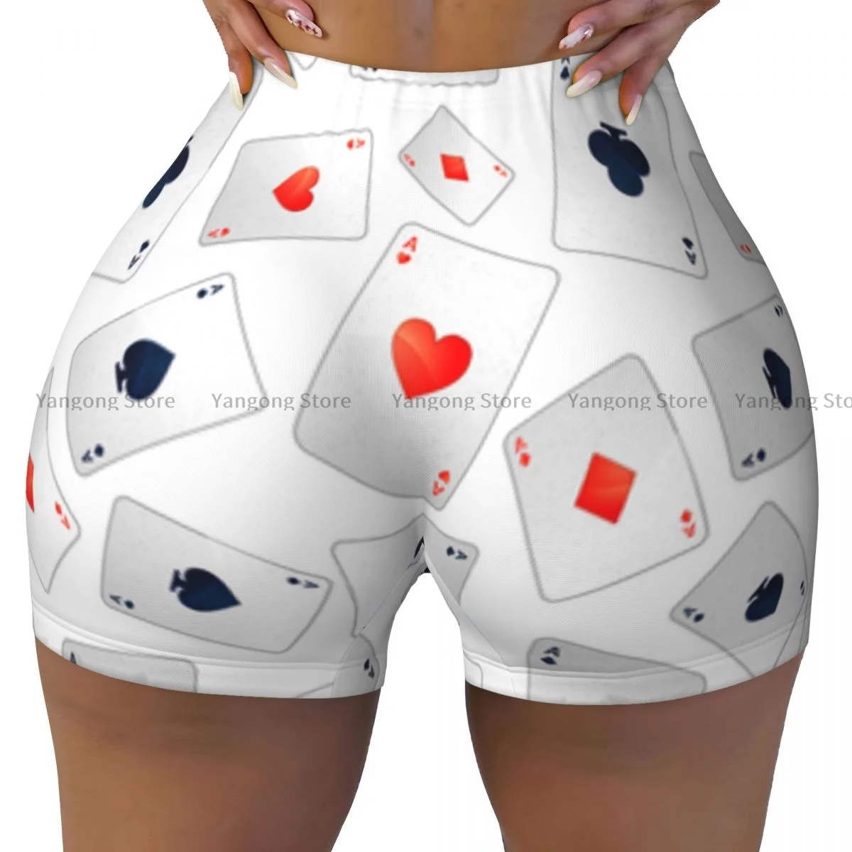 

Spandex Yoga Shorts for Women Poker Aces Print Workout Booty Shorts