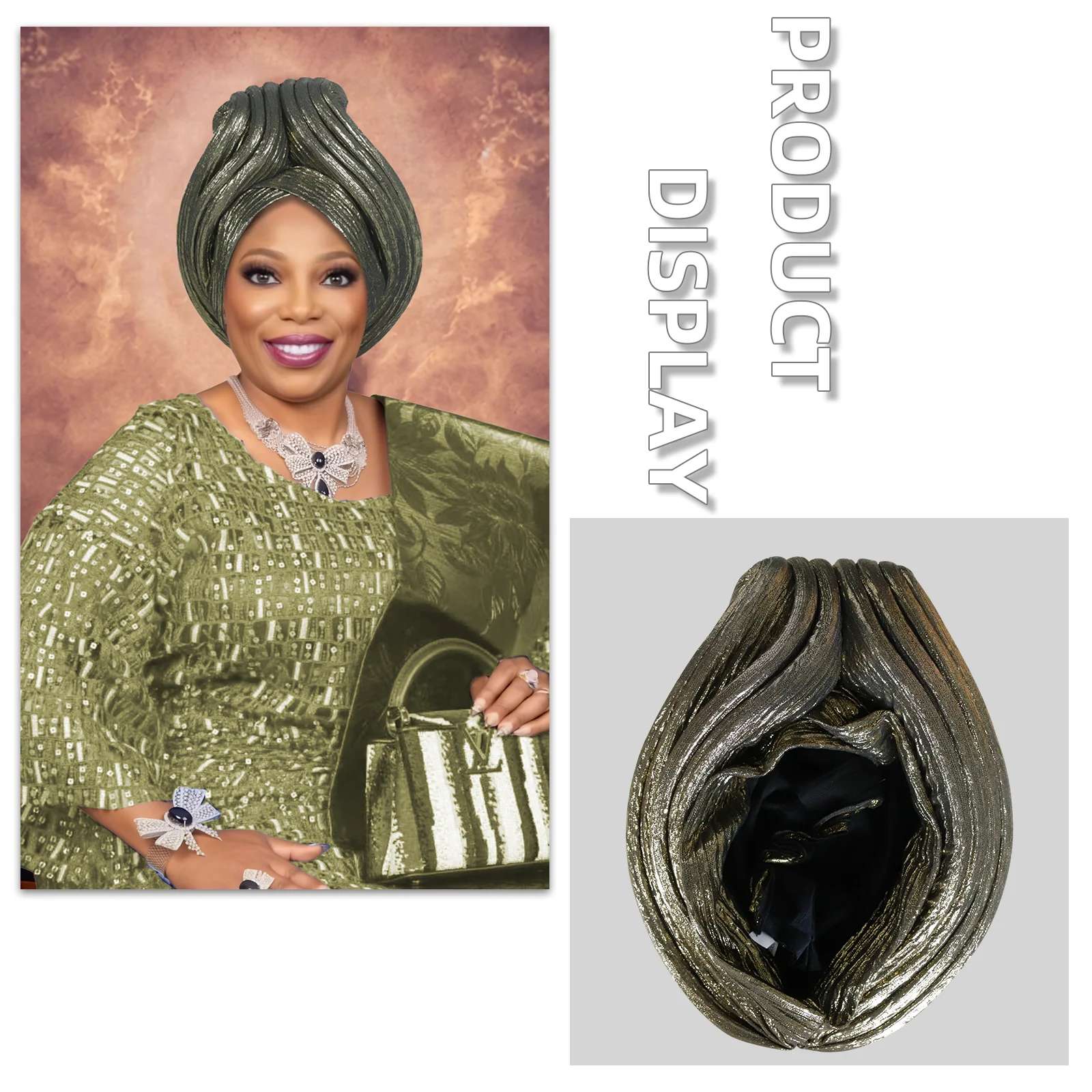 Turban-Kappe im Kronenstil für Frauen, afrikanische Dame, Auto-Gele-Kopfband, Nigeria, Hochzeit, Party, Kopfbedeckung, muslimischer Hut – Detail 4