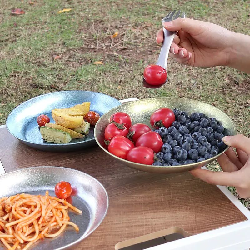 Pure Titanium Plate Outdoor Camping Picnic Tableware Alloy Steamed Dinner Plate Household Picnic Equipment Hiking Gear New Gift