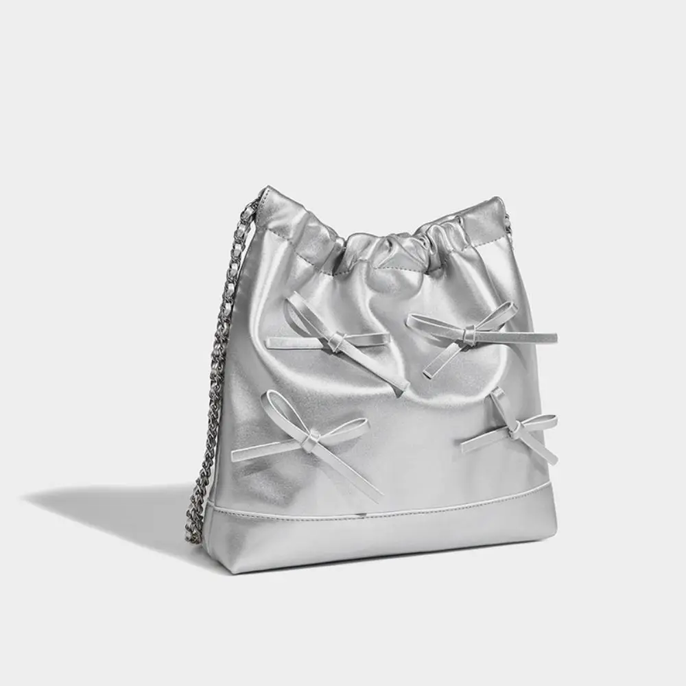 

All-match PU Bow Drawstring Backpack Handbag Korean Style Shoulder Bag French Style Minority Design Portable