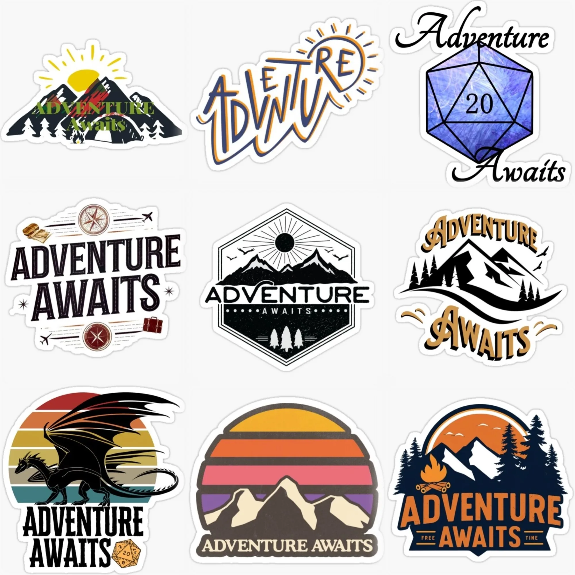 

Adventure Awaits Travel Mountain Creative PVC Waterproof Sticker for Decorate Car Van Motorcycle Bumper Fridge Decal Accessories