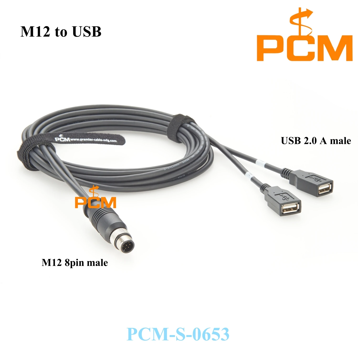 

M12 to USB Cable Industrial-Grade Waterproof IP67 Rated Connector with M12 8-Pin Male to Dual USB 2.0 Type-A Female Ports