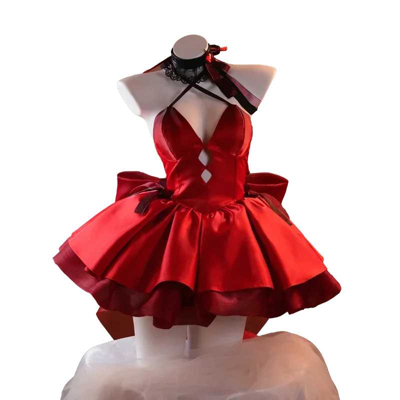 

QWRE Red Evening Dress Halloween Costumes For Women Cute Big Bow Ballet Skirt Asukaa X GODDESS OF VICTORY: NIKKE Cosplay Costume